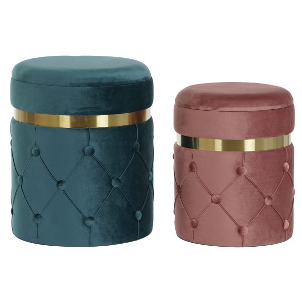 Footrest DKD Home Decor Green Pink Dark pink Golden Velvet 36 x 36 x 44 cm (2)