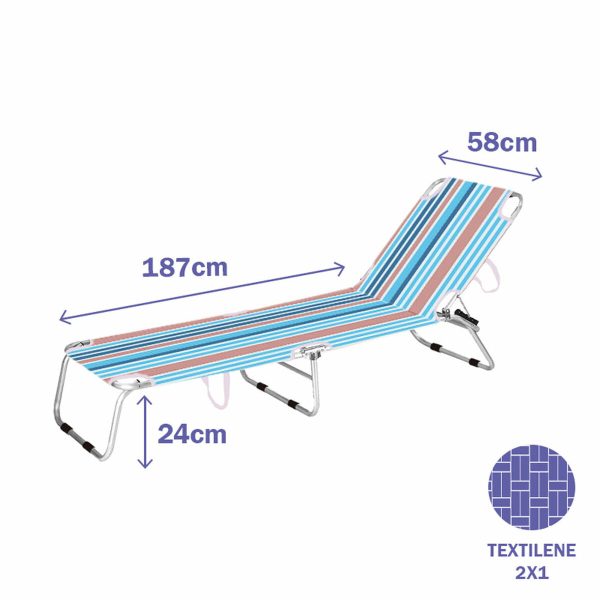 Marbueno Folding Lounger – Stripes Orange & Blue – Beach & Pool 187X58X24 cm 10466