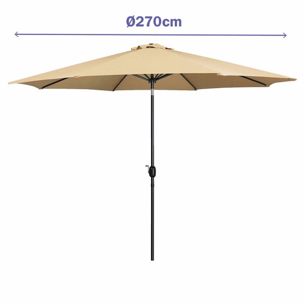 Marbueno Parasol Acero 8 Varillas 270 cm Poliéster Marrón Jardín Piscina 10482