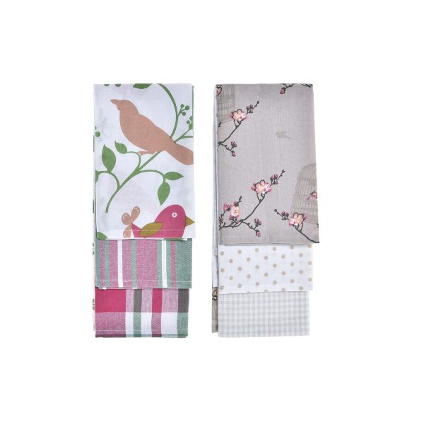 Set of Cloths DKD Home Decor Brown Red Green Beige 60 x 0,5 x 40 cm Flowers Birds