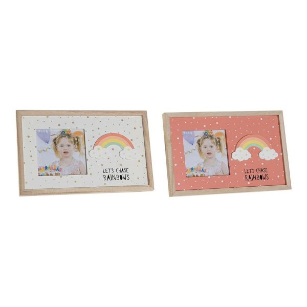 Photo frame DKD Home Decor Rainbow Pink White Children’s MDF Wood (25 x 1 x 16 cm) (2 Units)