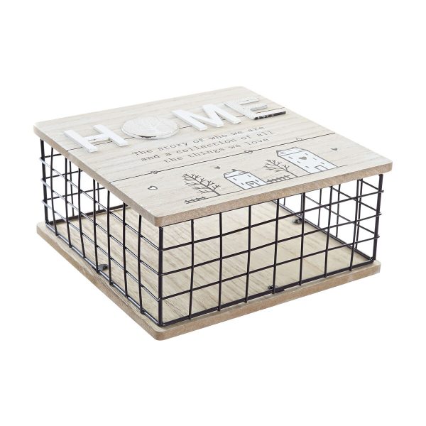 Decorative box DKD Home Decor Black Natural Metal MDF Wood