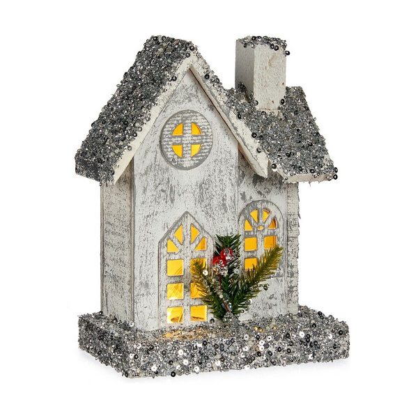 Decorative Figure Krist+ White Grey Glitter House Christmas 19,5 x 25 x 9 cm LED Light