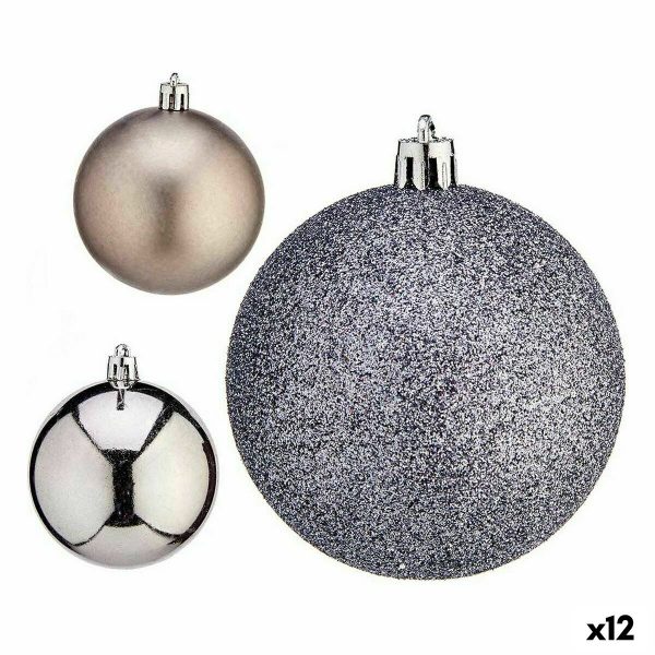 Set of Christmas balls Krist+ Silver Plastic Ø 7 cm (12 Units)