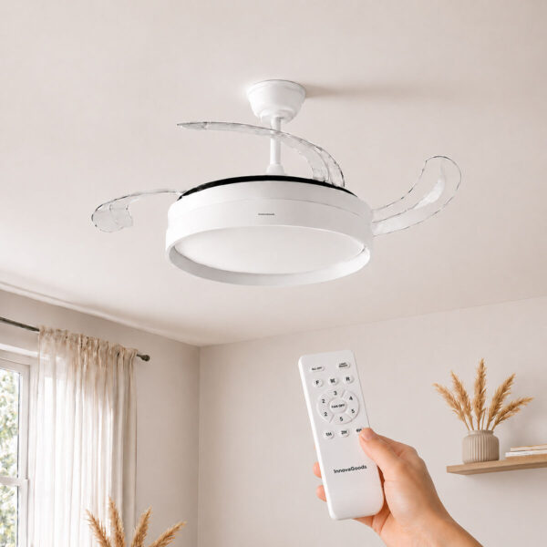 LED Ceiling Fan with 4 Retractable Blades Keteez InnovaGoods White 72 W Ø49-104 cm